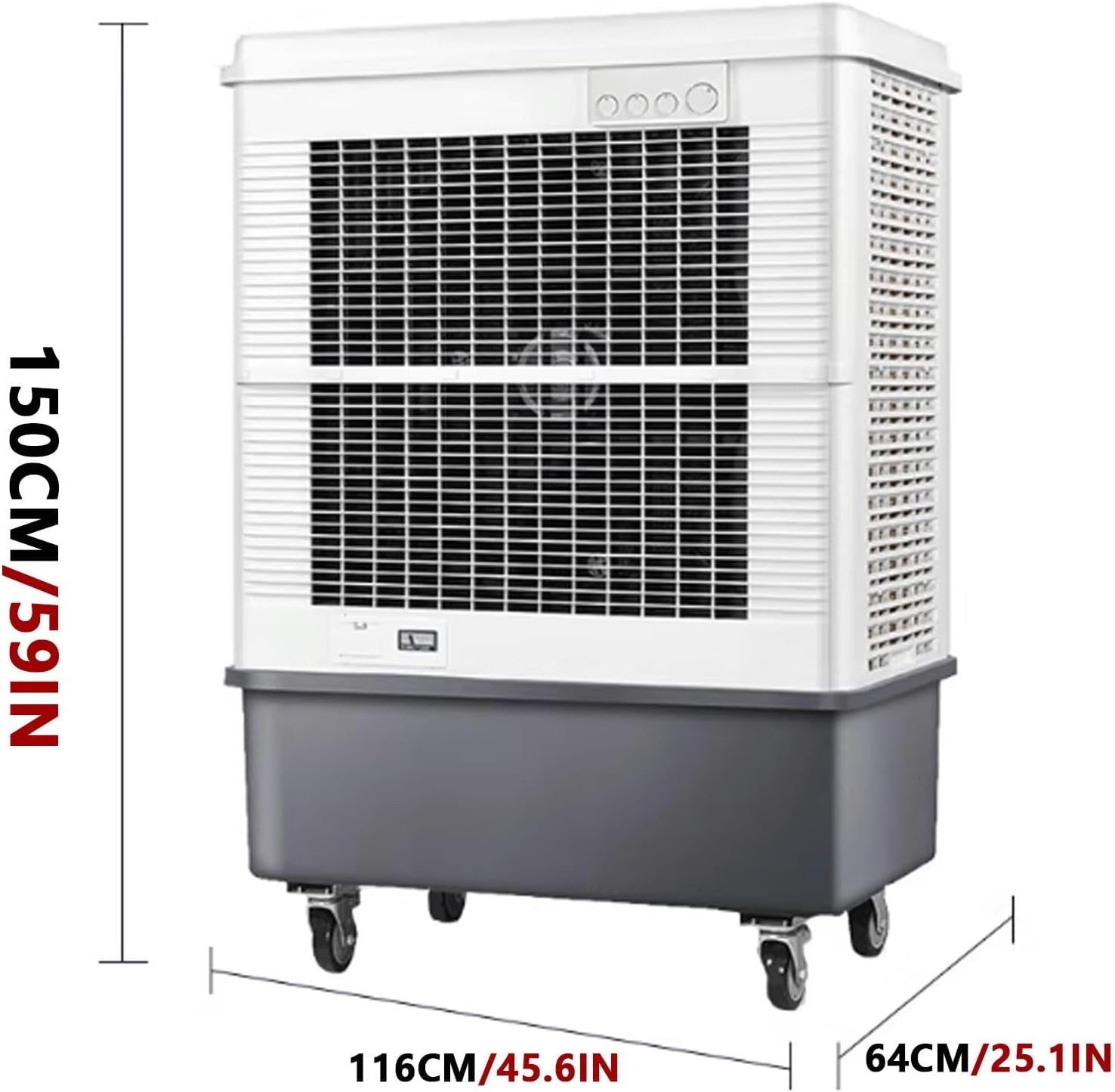 Smart Air Conditioners 3 Wind Speed Adjustment Evaporative Air Cooler with Casters and Water Level Gauges Swamp Cooler 150L/160L Water Tank 220v 700W(116 * 64 * 150cm)