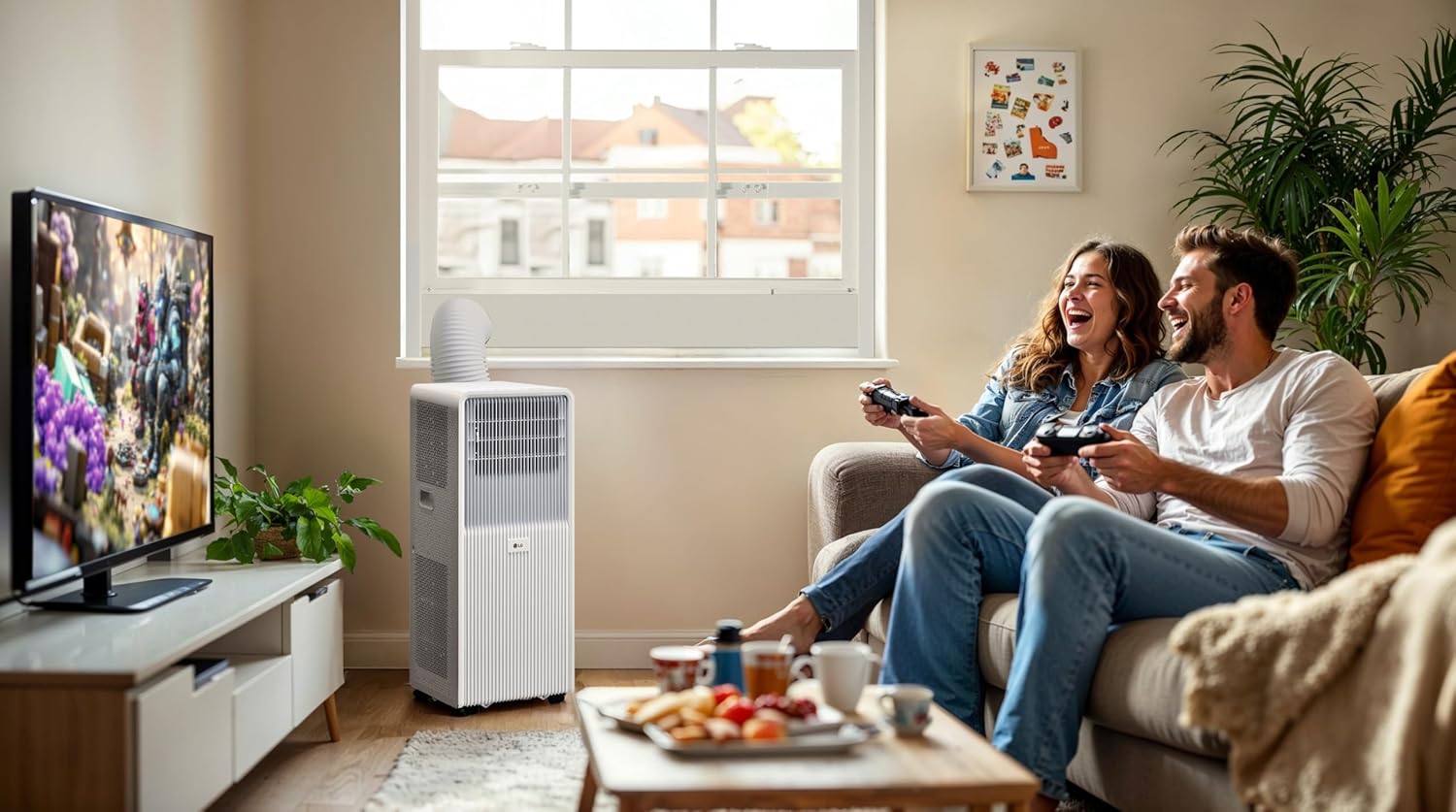LG 8000 BTU (DOE) / (11000 ASHRAE) Portable Air Conditioner Cools 350 Sqft Easy Install, Remote Control, LCD Display, Washable Filter Eco-friendly AC Unit, White LP0825WFR