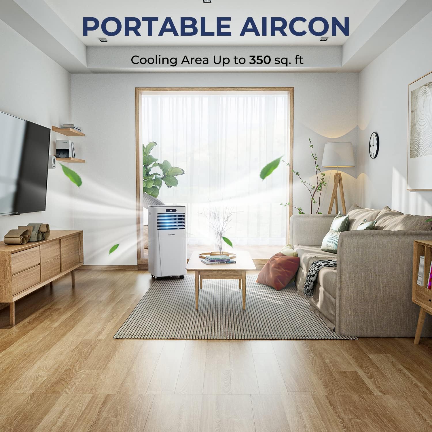 COSTWAY Portable Air Conditioner, 10000BTU Air Cooler with Drying, Fan, Sleep Mode, 24H Timer Function, Remote Control, Cools Room up to 350 Sq. ft, for Home & Office Use, Window Kit Included, White