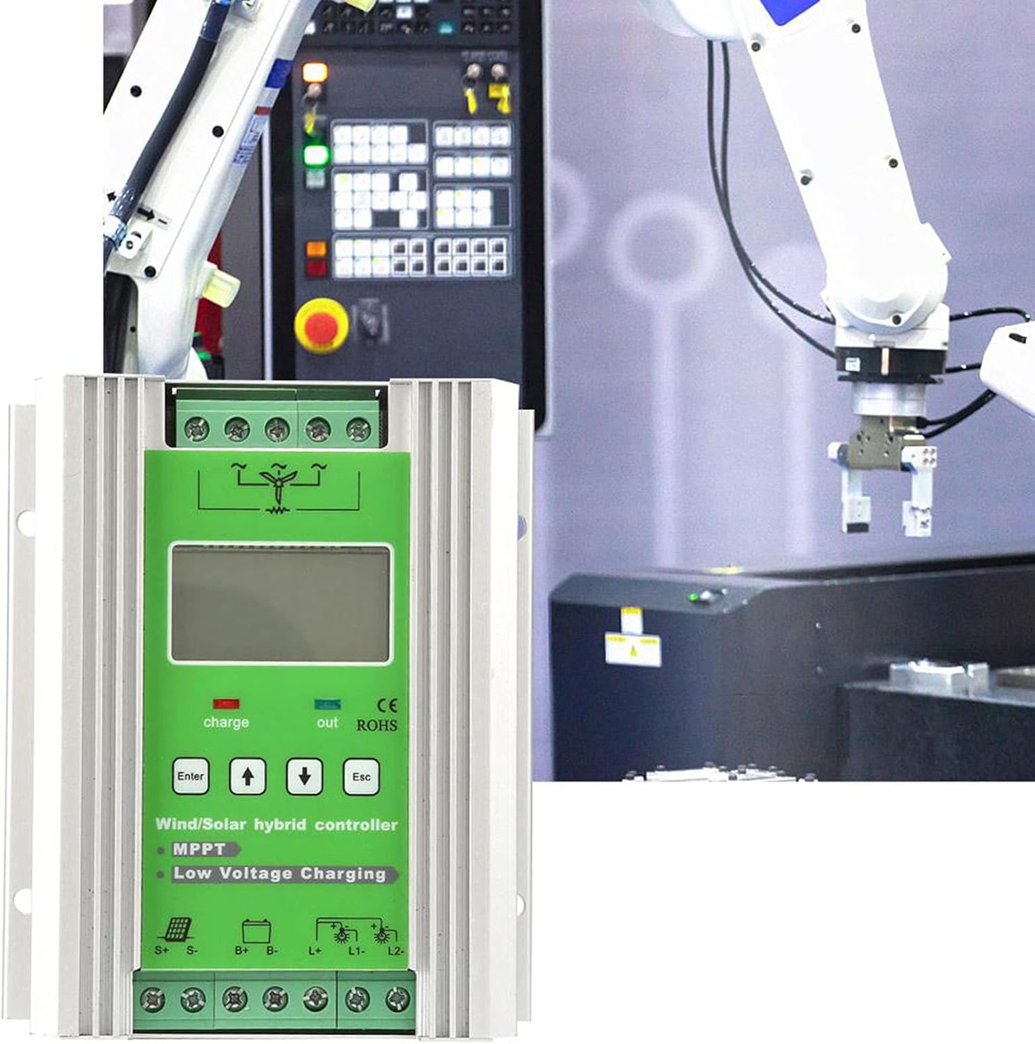 Wind Solar Hybrid Charge Controller MPPT Boost Charge 12V 24V Auto with LCD Display for Off Grid Solar Wind Power System (600W Wind Turbine 300W Solar)
