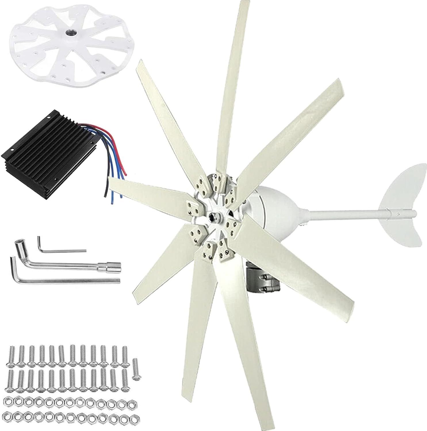 3000W Wind Turbine Generator,12V 24V 48V 220V Renewable Energy Wind Generator,8-Blade Wind Power Generator with MPPT Controller,Suitable for Home,Farm,RVs,Boats 24V