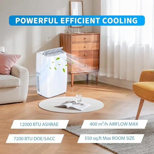 Standing Portable Air Conditioners, Cools Up to 550 Sq. Ft, 3-In-1 AC with, 24H Timer, Remote Control, 12000 BTU Portable Air Cooler Standing For Office and Room