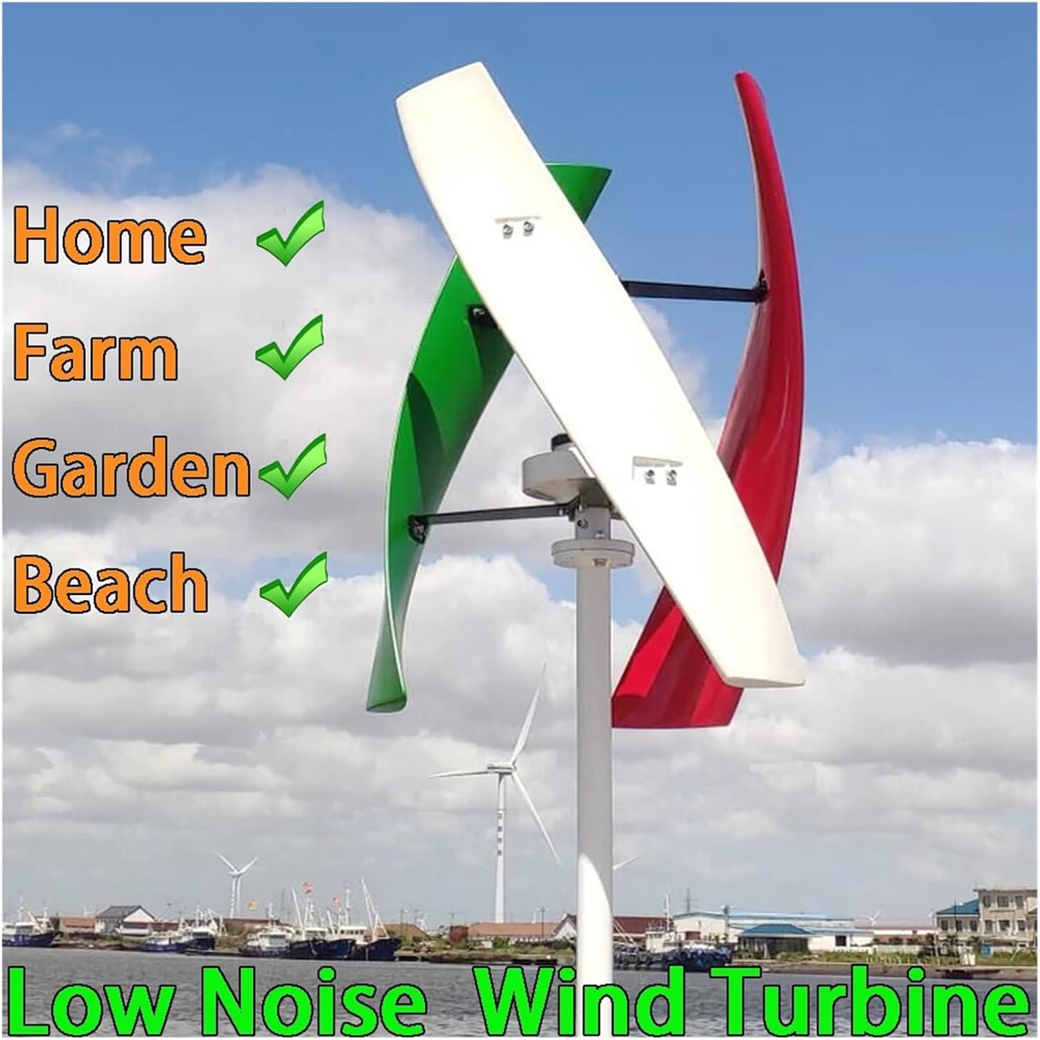 Wind Turbines, Wind Power Turbine Generator 10KW 12V 24V 48V Home 10000W Vertical Axis Free Energry Alternator Windmill Low Wind Speed Starting Wind Turbines(Red,48V_10KW)