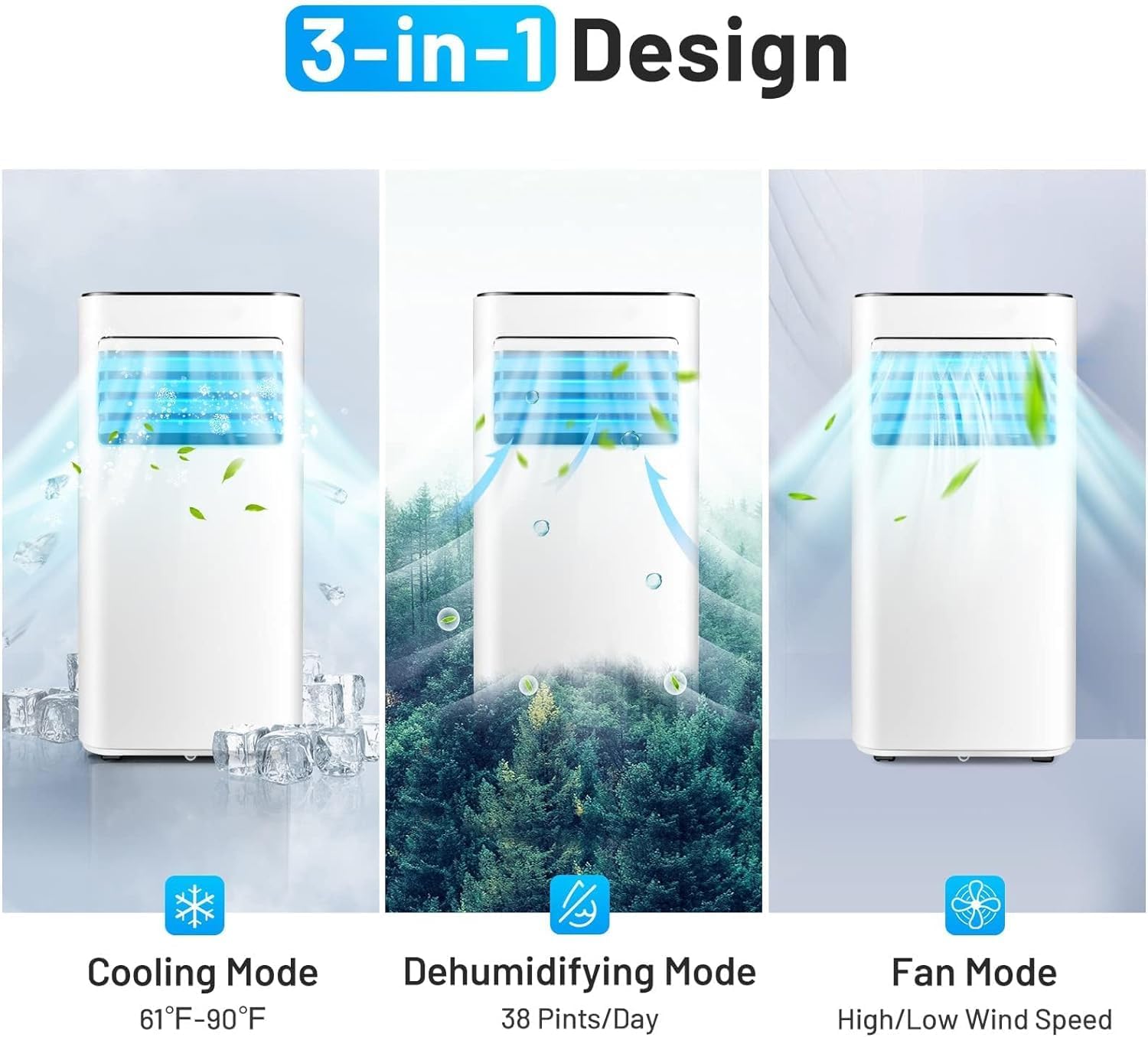 ARLIME Portable Air Conditioners, 10000 BTU Air Unit Cools up to 350 sq. ft. Freestanding Air Cooler w/Fan & Dehumidifier, Remote Control, Universal Casters for Home Office