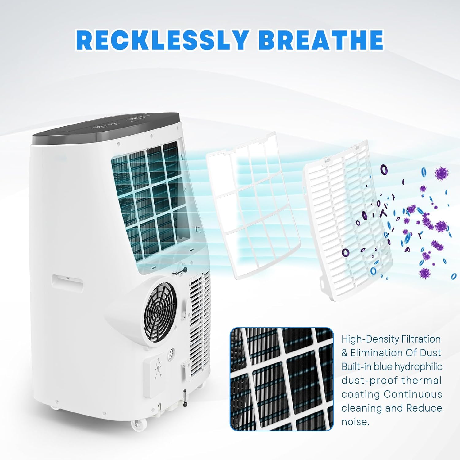 14000 BTU Portable Air Conditioner 3 in 1 Multifunctional Unit with Remote, Ideal for Cooling 750 Sq.Ft Spaces in Homes and Offices, with Dehumidifier & Fan, Remote Control, Sleep Mode, 24H Timer
