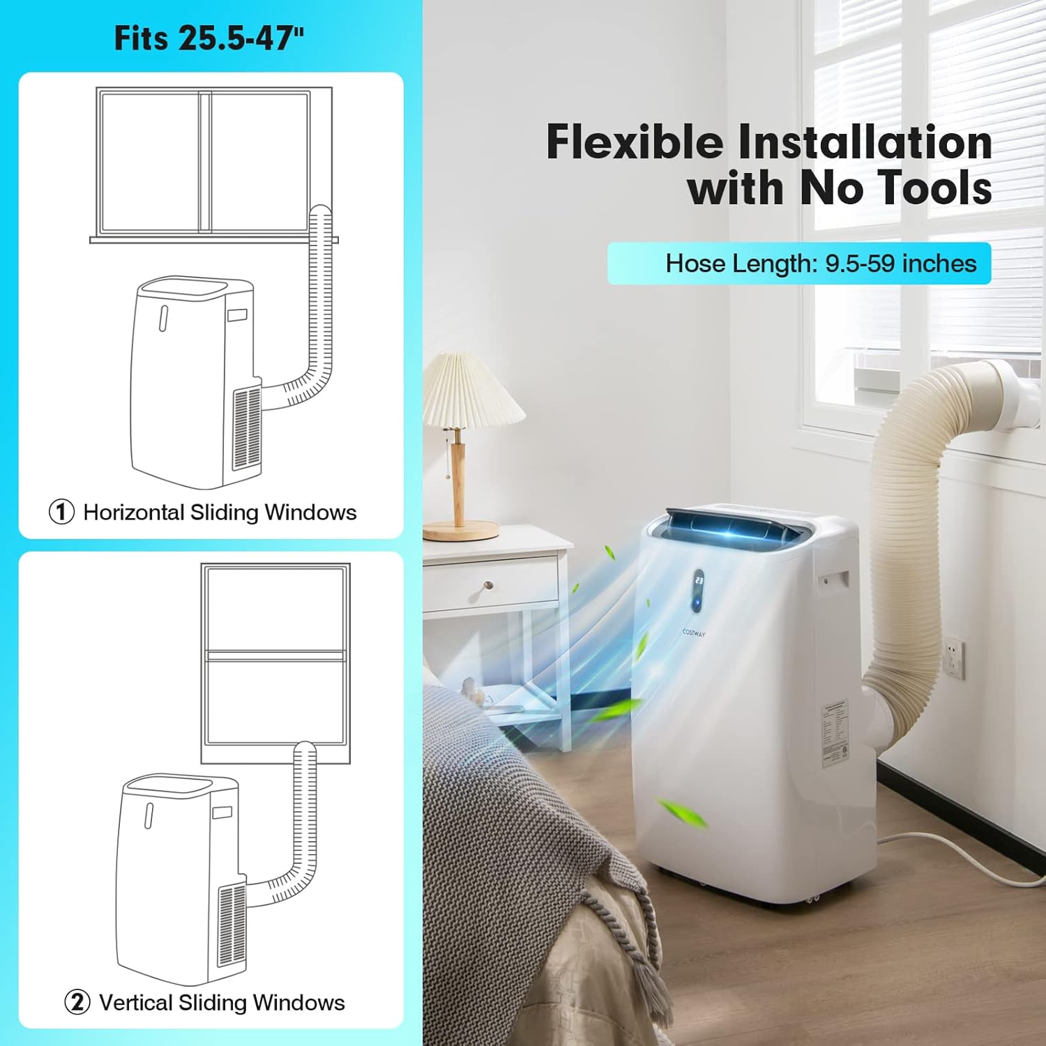 COSTWAY 14000BTU Portable Air Conditioner, 4-in-1 Oscillation Air Cooler with Cooling/Humidifier/Heater/Fan, 3 Speeds Fan, Remote Control, WiFi Smart Control (14000BTU)