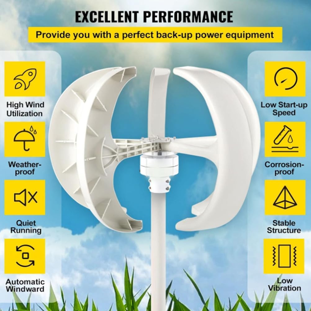 12000W Vertical Axis Wind Turbine Generator,220V 3 Phase 5 Blades Home Use Wind Turbine Low Noise for Garden Home12v 24V 48V(with Controller),48V