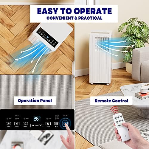 Portable Air Conditioners,8000 BTU 3-in-1Portable Floor AC with Digital Display&Remote Control,24Hrs Timer,Sleep Mode,Complete Window Mount Exhaust Kit,Cool Up to 350 Sq.Ft,for Room Bedroom White