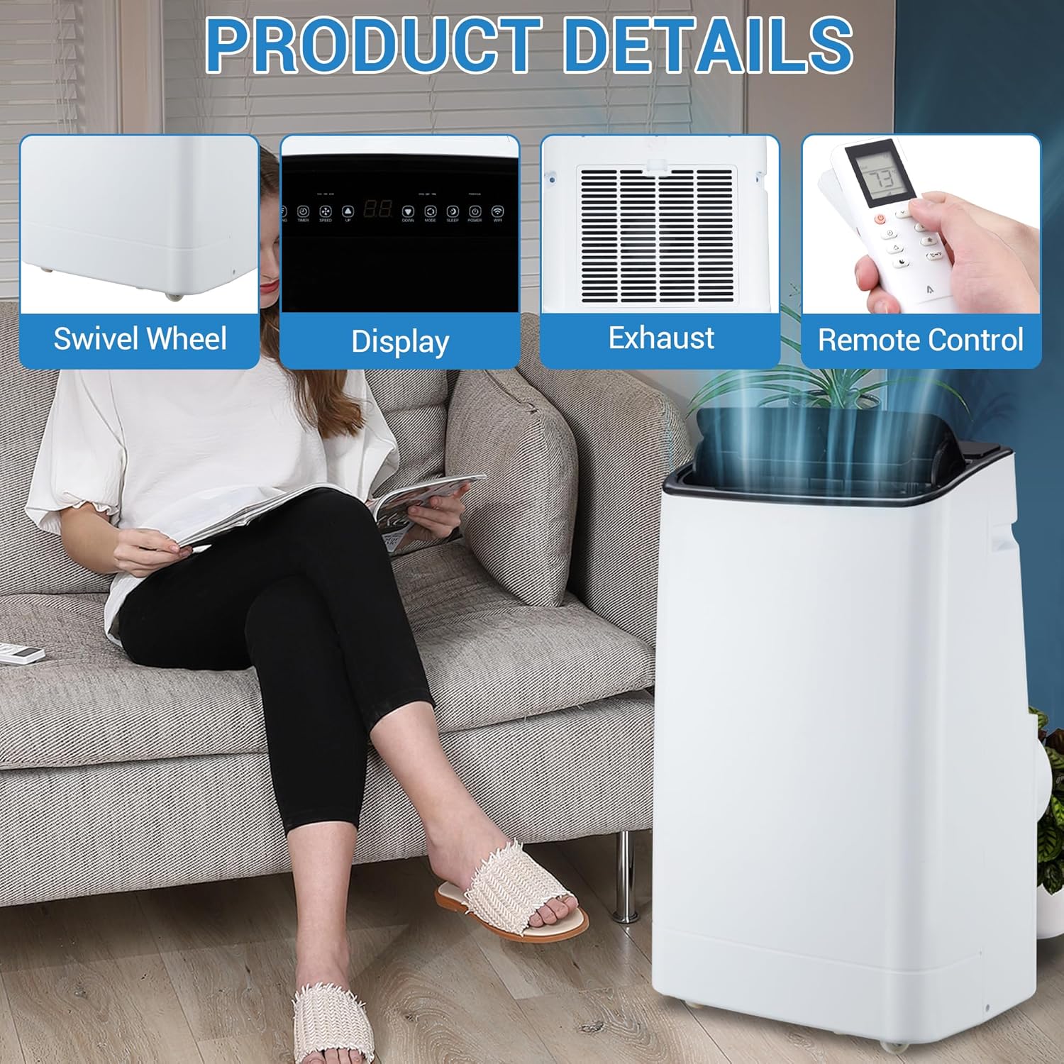 GarveeLife 14000 BTU Portable Air Conditioners with Remote Control, 3-in-1 Free Standing Cooling AC Unit with Fan & Dehumidifier, Cools Room up to 750 sq.ft, Smart/Sleep Mode, 3 Speed, 24H Timer