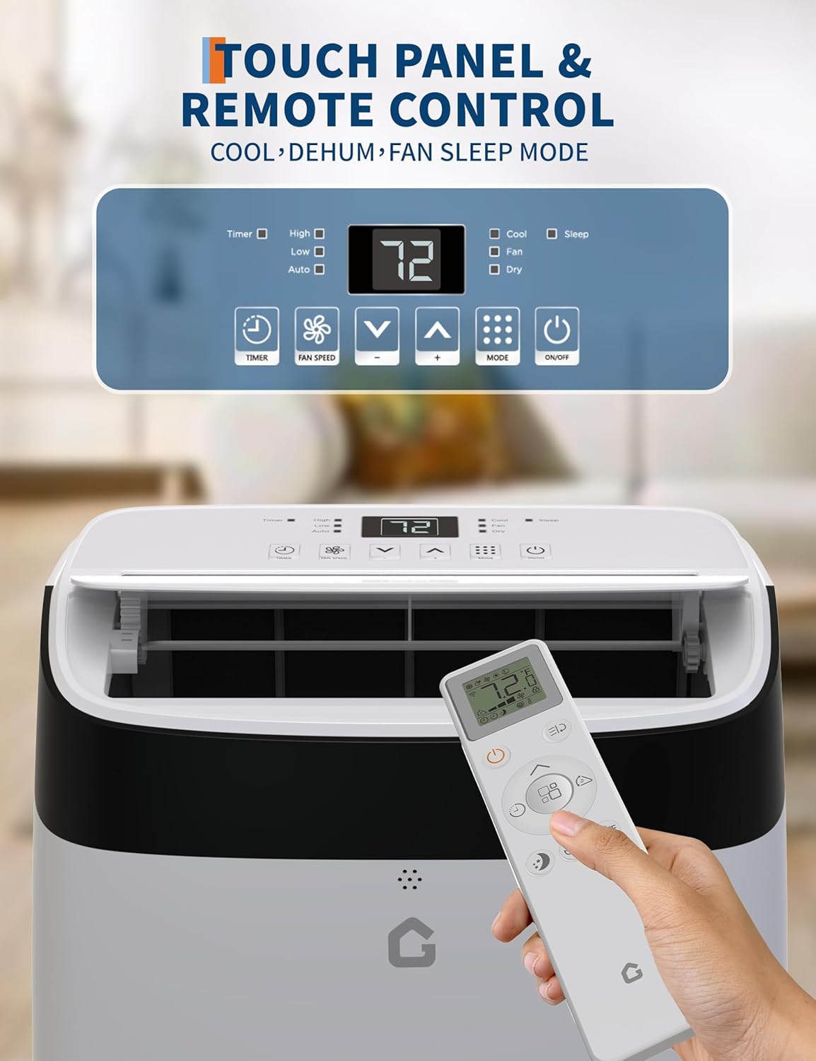 10000 BTU Portable Air Conditioner - 3 in-1 Cooling, Dehumidifier & Fan with Quiet Operation, Sleep Mode, 24H Timer & Energy Savings, for Rooms Up to 450 Sq.Ft, Includes Remote Control, Reusable Filt