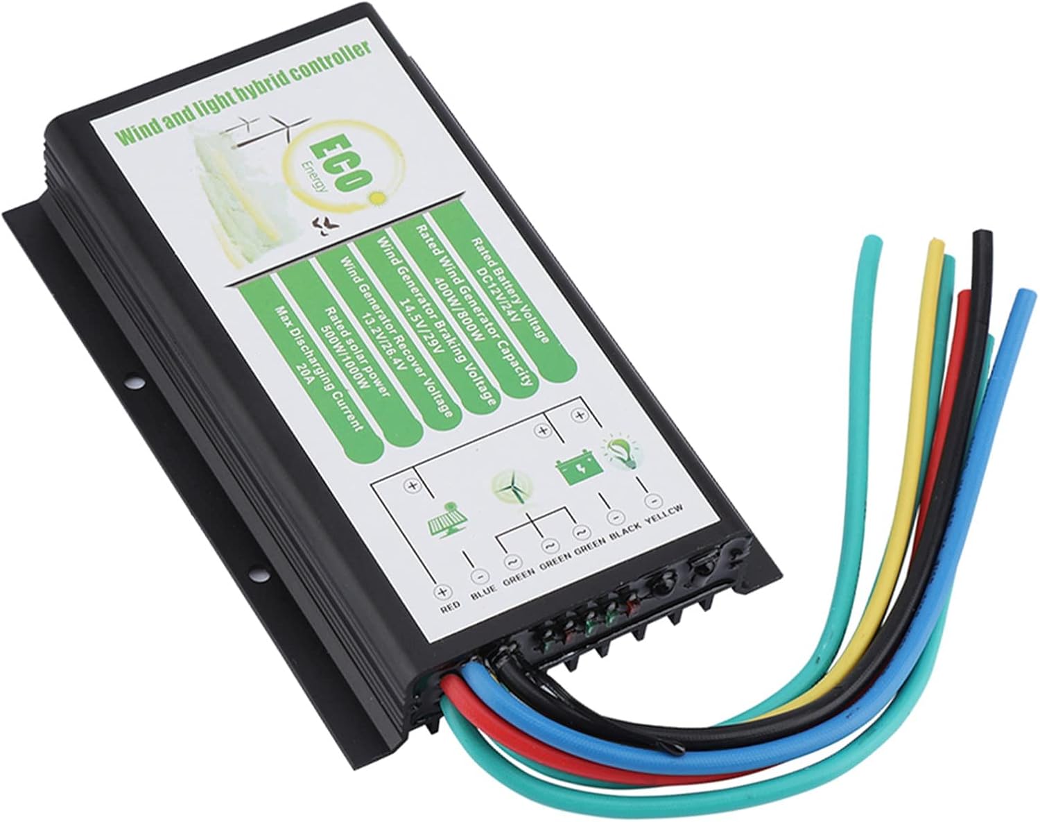 DC 12V/24V Wind and Solar Hybrid Controller, 400W/800W Power Devices, MGT Charging Mode with Temperature Compensation, All Aluminum Casing for Optimal Heat Dissipation, with