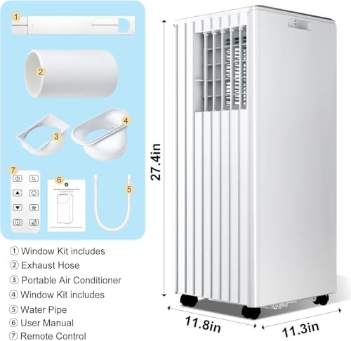 8000 BTU Portable Air Conditioners, 3-1 Mini Evaporative Air Cooler w/Remote, Cools up to 350 sq.ft, Quiet AC Unit with LED Display, Air Cooler for Room Bedroom