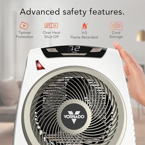 Vornado AVH10 (2025) Space Heater for Home, Fan Only Option, Digital Display with Adjustable Thermostat, Advanced Safety Features, Auto Climate Control, Whole Room Electric Heater for Indoors, White