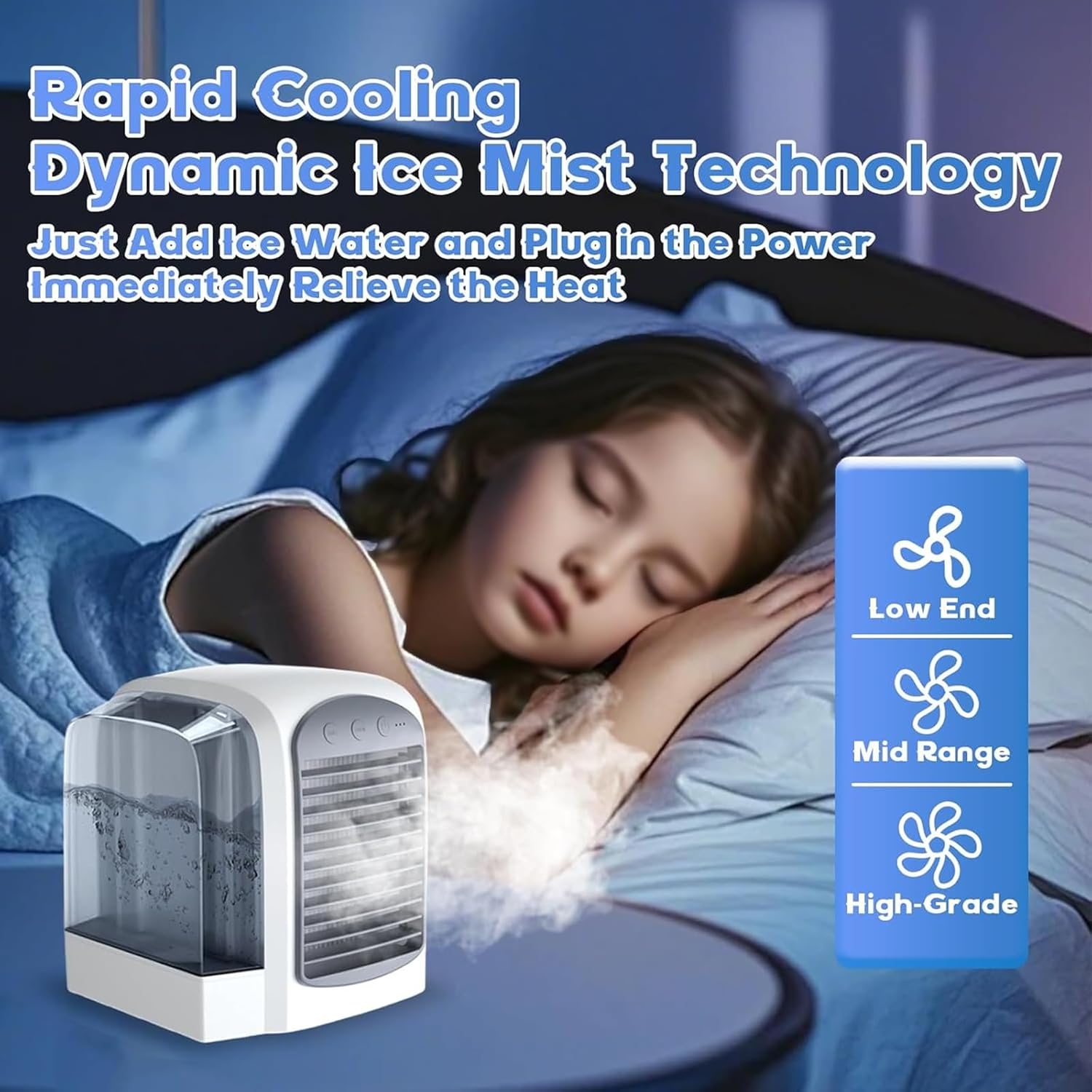 Air Conditioner, 380ml Large Water Tank, Portable Ac Cooler Water from Air Conditioner,Fast Cooling with Dynamic Ice Mist Technology,3 Wind Speeds(Blue)