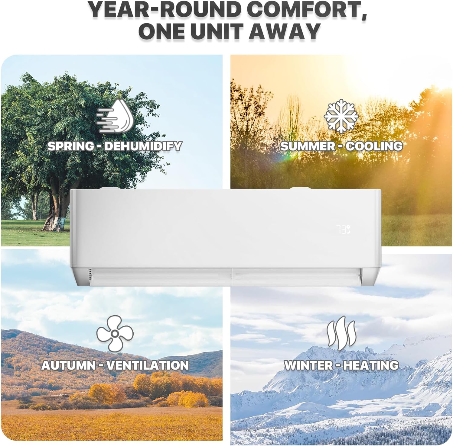 mollie 18000 BTU Mini Split Air Conditioner w/4-in-1 Filters, 208/230V 22 SEER2 AC Unit with Smart App Control, Cools Up to 1000 Sq. Ft, Pre-Charged Heat Pump and Installation Kits