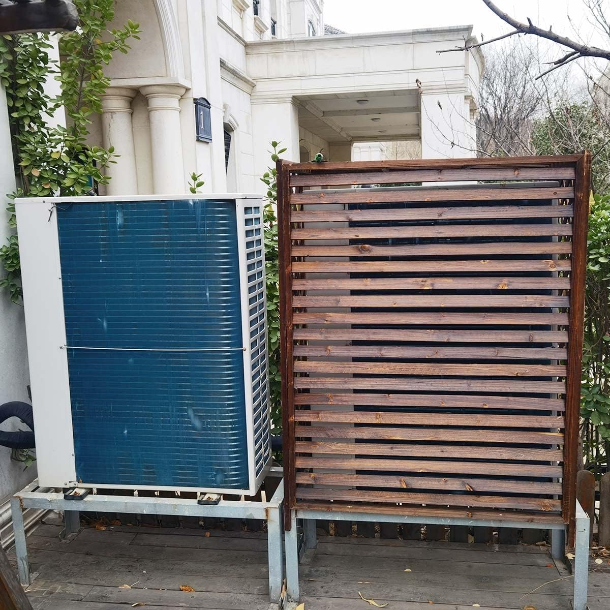 Cover for Outdoor 85x35x70cm Wooden Air Conditioner Fence Screen, Air Conditioning Covers Flower Rack, Wooden Anti-Corrosion Privacy Screen Plant Display Rack Air Conditioner Cover Plant Storage