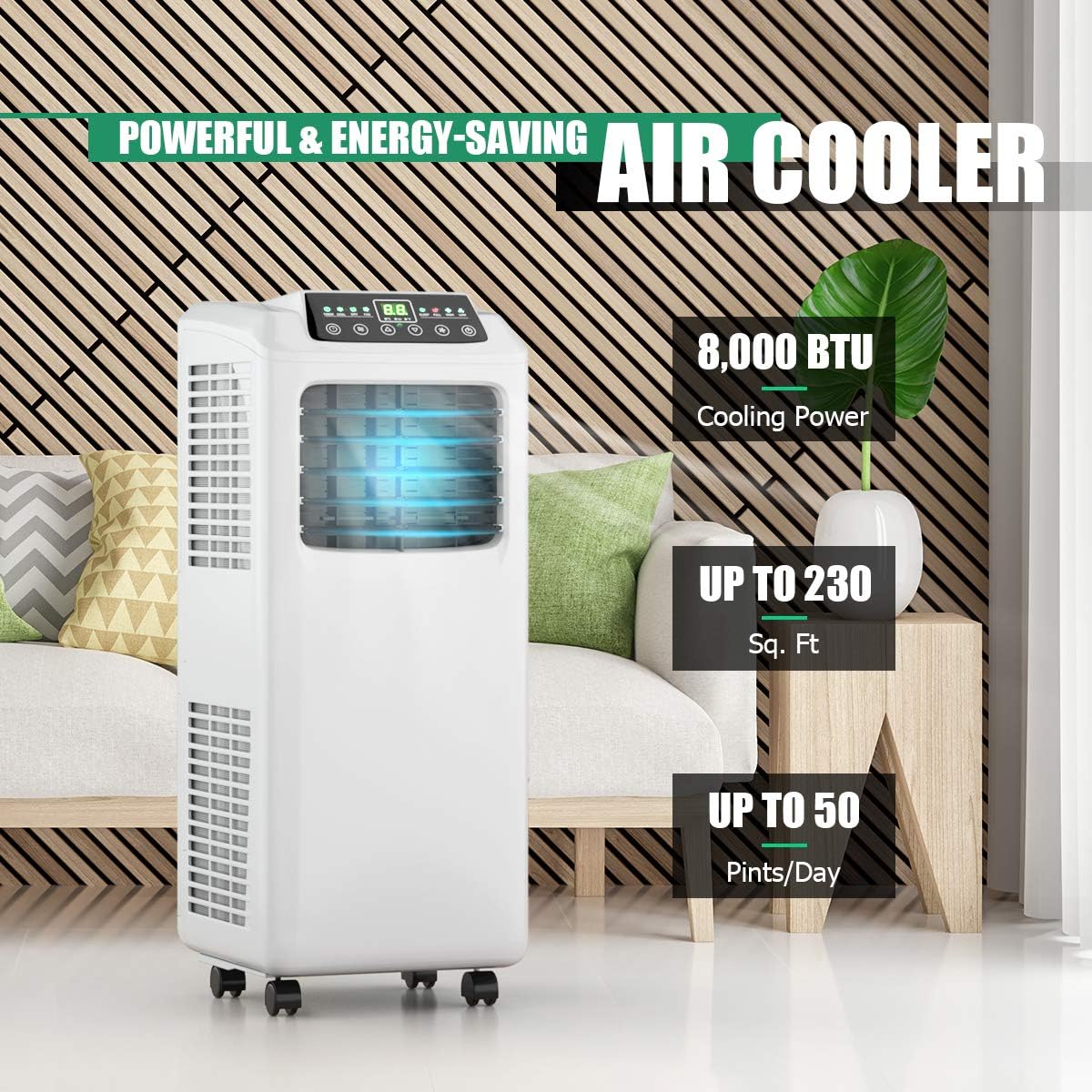 3-IN-1 Portable Air Conditioner, 8000BTU Easy cool Floor AC Unit with Dehumidifier, Remote Control, Complete Window Mount & Exhaust Kit, Air Conditioner for Office, Dorms, Living Room