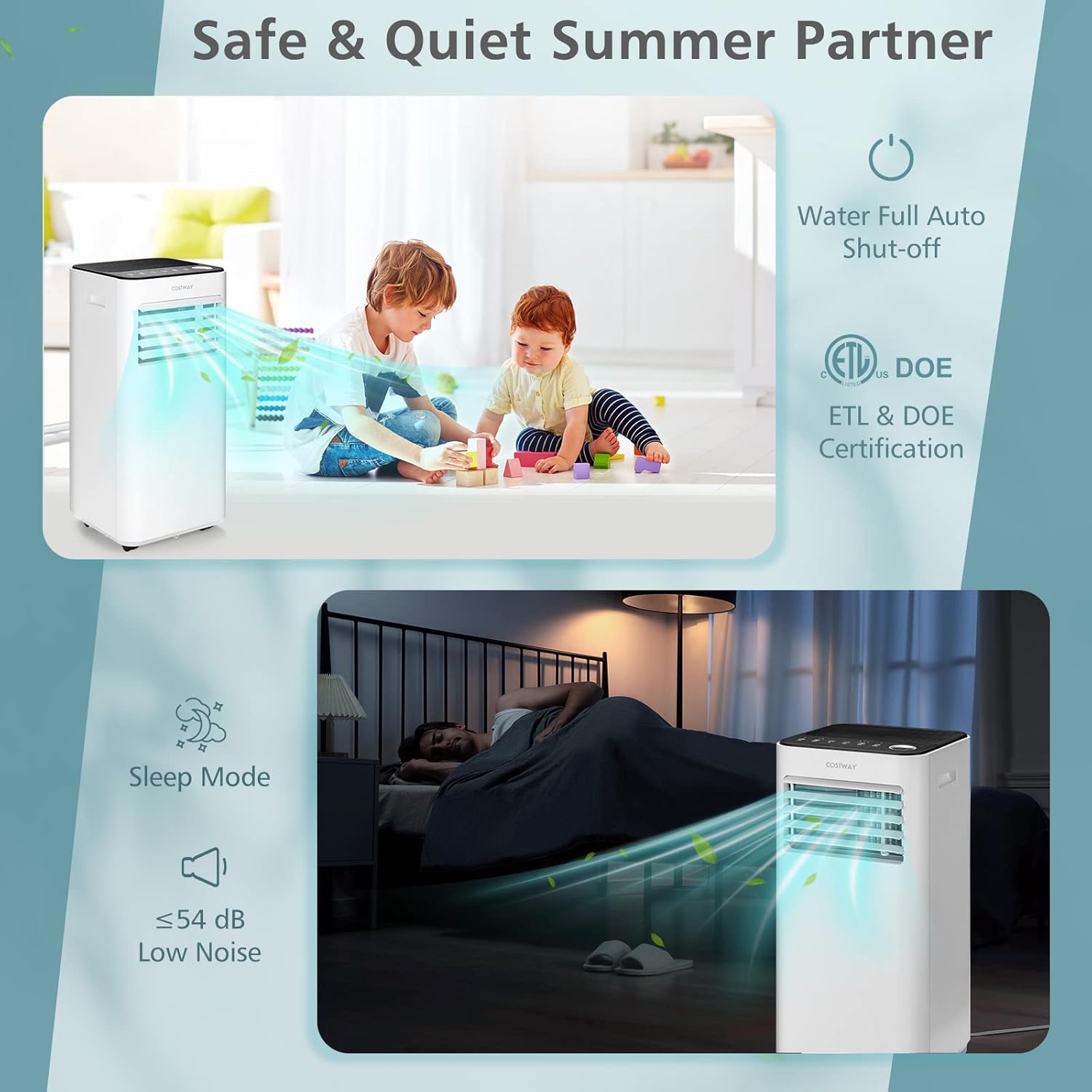 COSTWAY 8000 BTU Portable Air Conditioner, with Fan & Dehumidifier Mode, Quiet AC Unit with Sleep Mode, 2 Speeds, 24H Timer, LED Display, Remote Control, Cool Rooms up to 250 Sq.Ft (White-8000BTU)