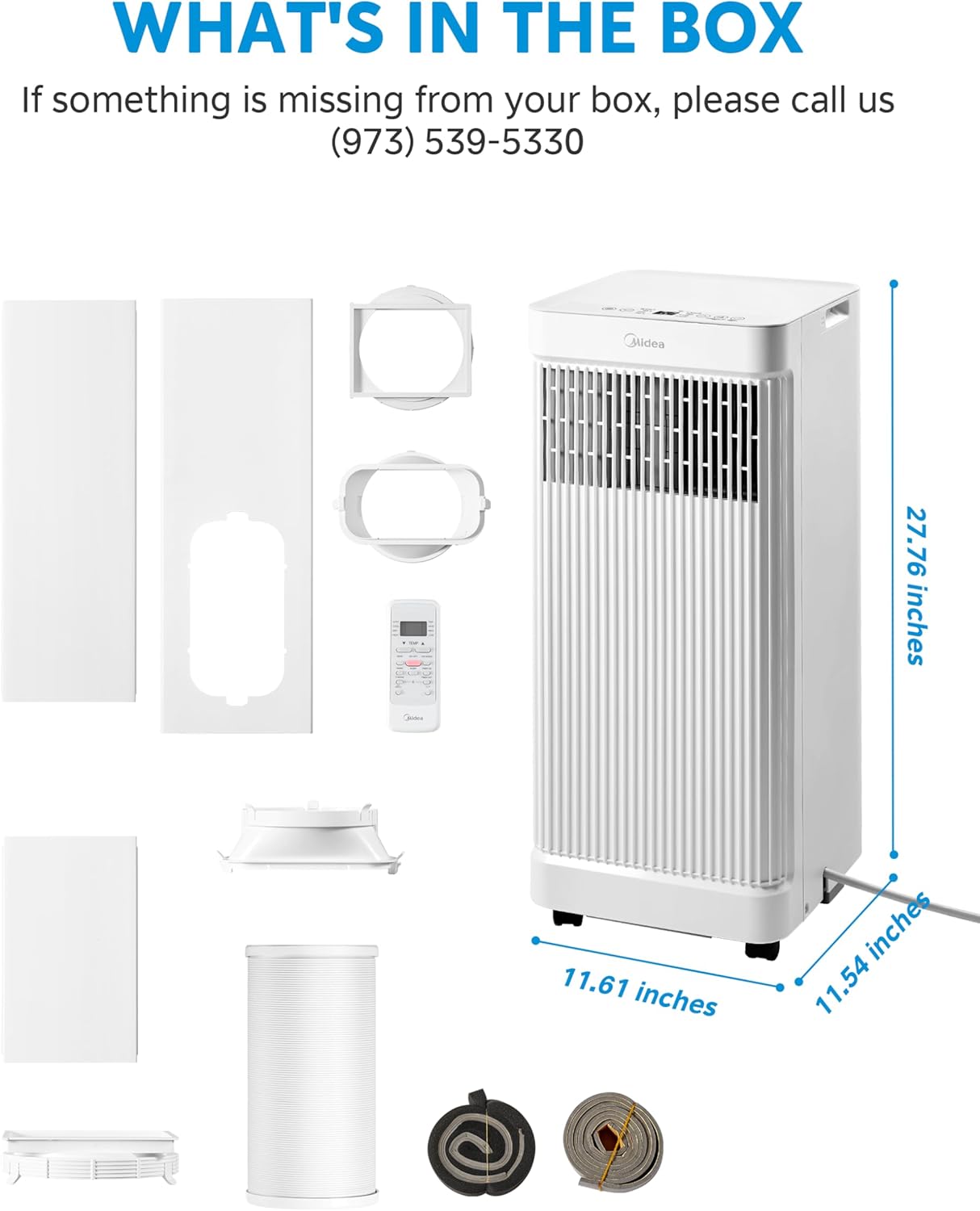 Midea 8,500 BTU ASHRAE (5,000 BTU SACC) Portable Air Conditioner Smart Control, Cools up to 150 Sq. Ft., with Dehumidifier & Fan mode, Easy- to-use Remote Control & Window Installation Kit Included