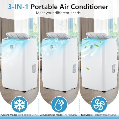 Portable Air Conditioners 14000 BTU, Energy Efficient AC with Remote Control & 24H Timer, Ultra Quiet Cooling Unit for Large Rooms Up to 750 Sq. Ft, Office, Bedroom, White