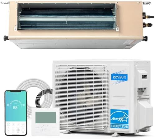 ROVSUN 12000 BTU Smart WIFI Ducted Mini Split AC/Heating System with Inverter, 24 SEER2 Concealed Duct Air Conditioner with Wired Controller, Pre-Charged Condenser, Heat Pump & Installation Kit, 230V