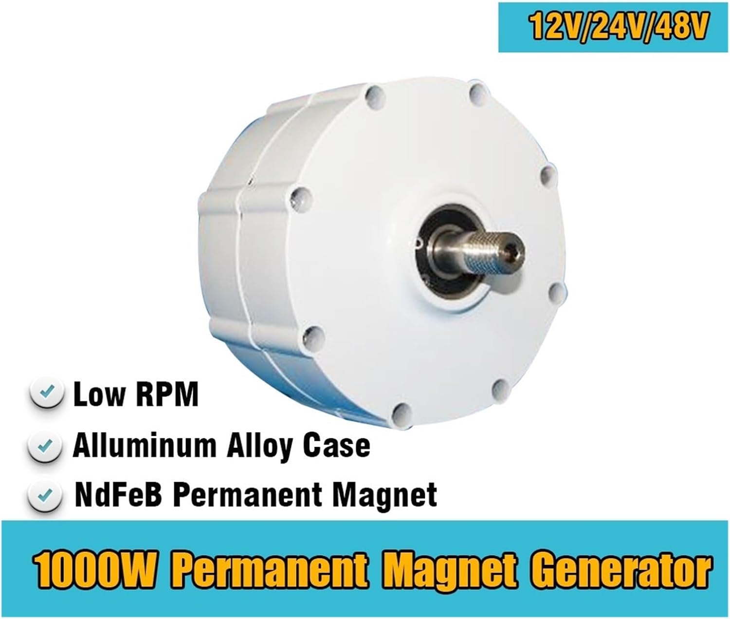 Wind Turbine, Low Speed 500W 600W 800W 12V 24V 48V Gearless Permanent Magnet Generator AC Alternators Use for Wind Turbine Water Turbine(with Base,12V_500W)