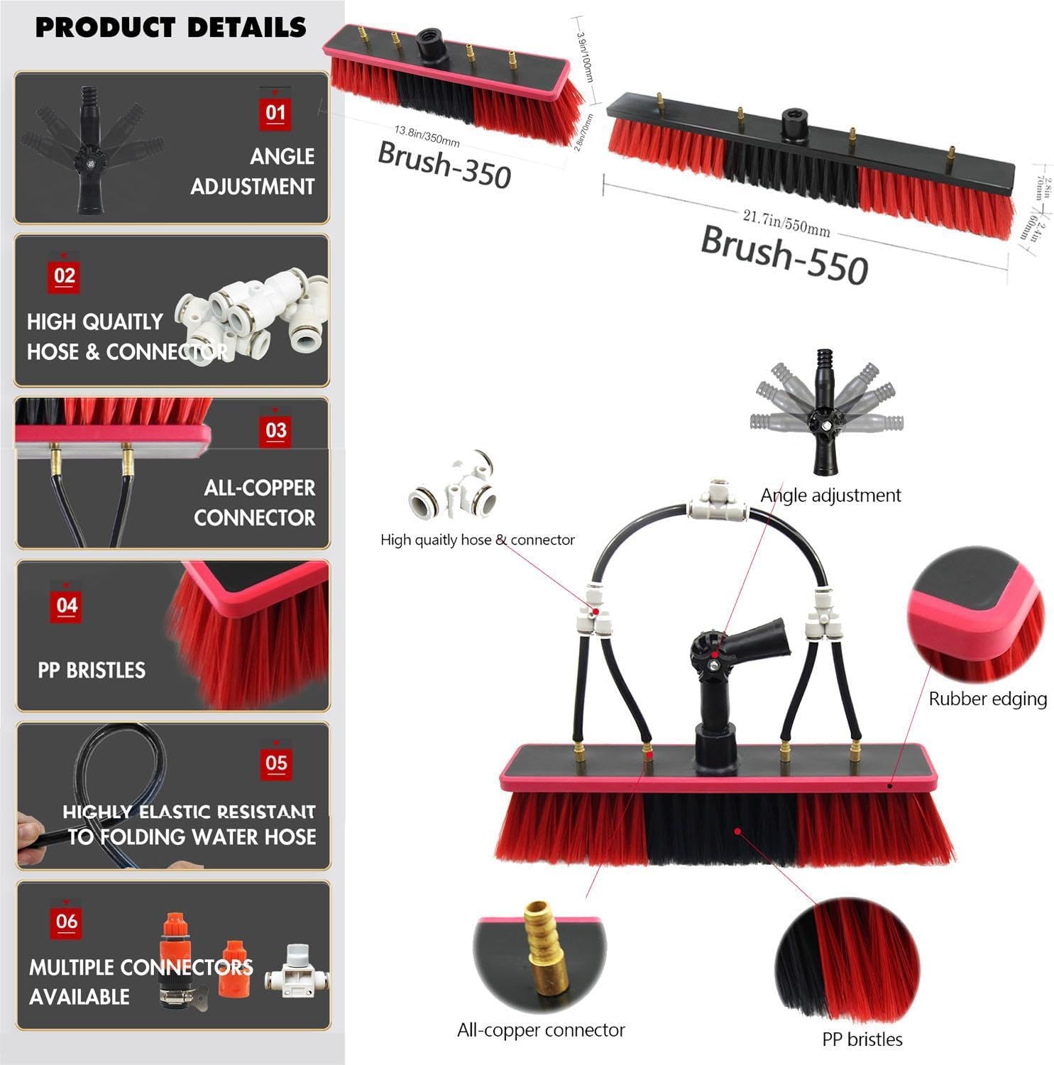 Window Cleaning Pole Kit with Hose Fed Brush for Photovoltaic and Solar Panels, Extendable for High Reach and Efficient Cleaning