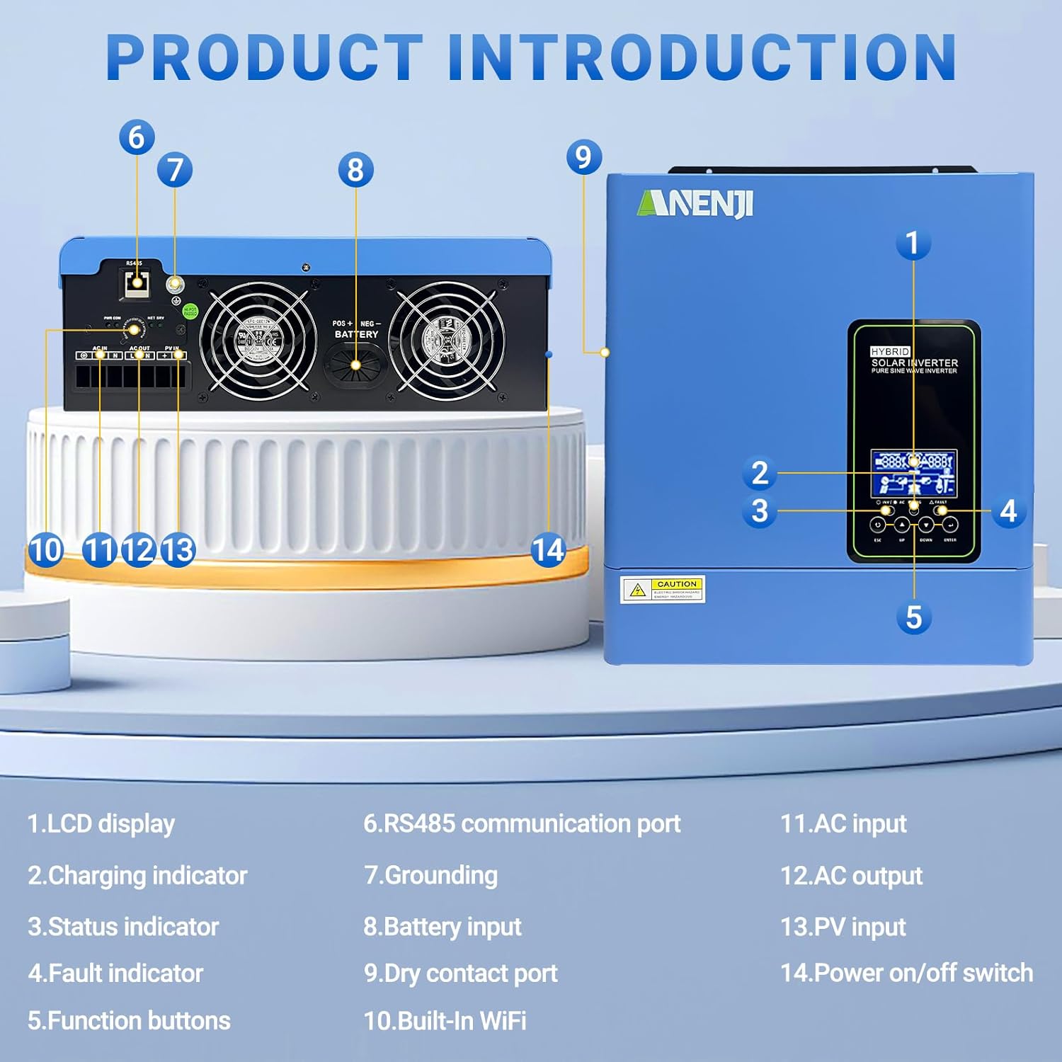 3000W Hybrid Inverter, 24Vdc to 110Vac Solar Inverter Charger Built-in 80A MPPT Controller, Pure Sine Wave PV Power Converter, Supports Battery-Less or AGM Lithium Battery