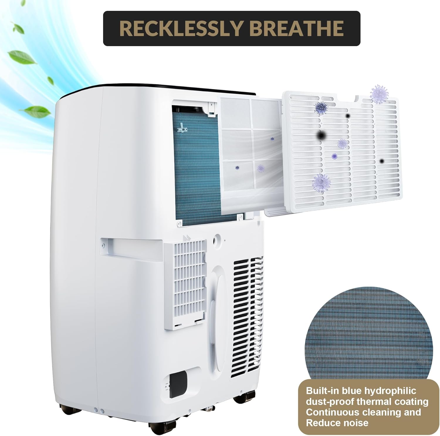 14,000 BTU Portable Air Conditioner,Cools Up to 750 Sq.Ft,4-In-1 Portable AC Unit with Remote Control,Smart & Sleep Mode,24H Timer,Black Top Cover