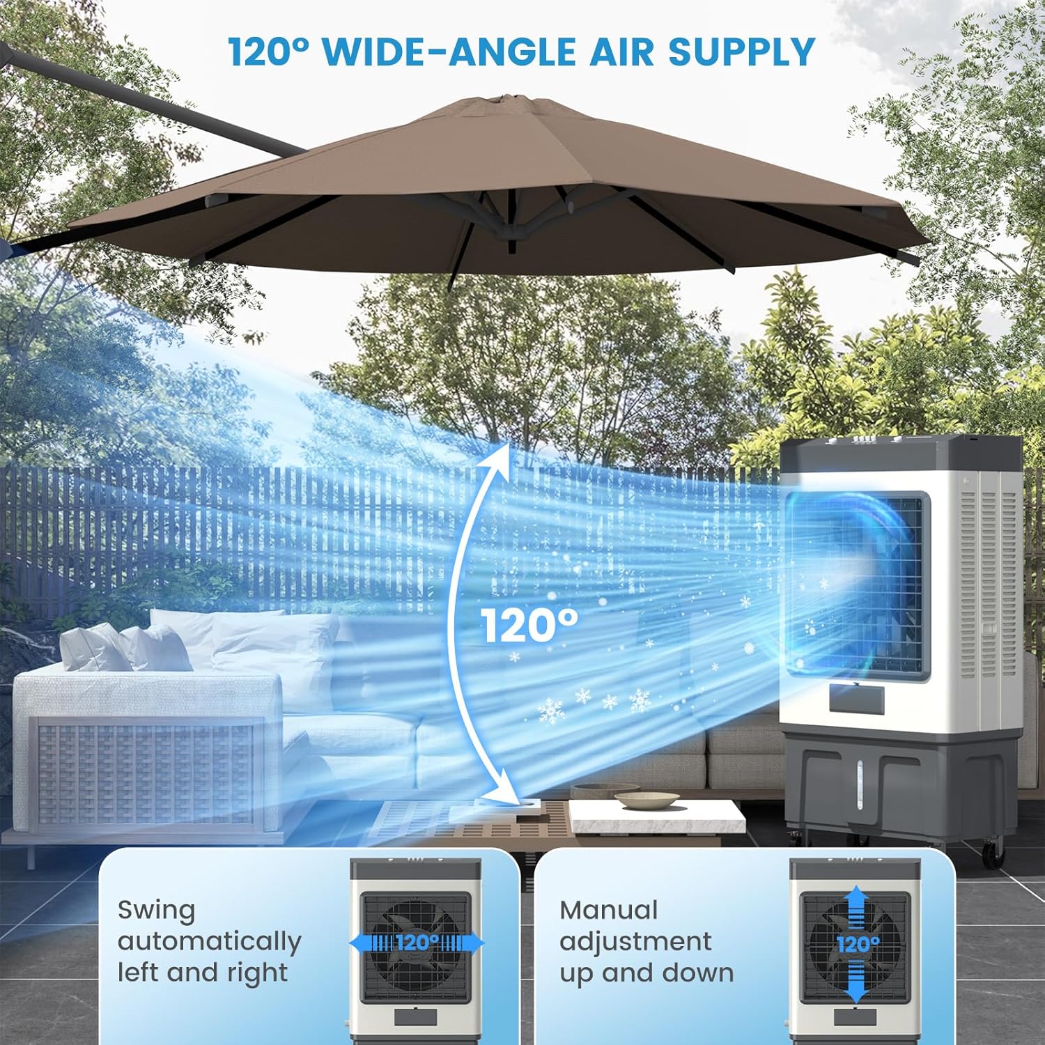 Zynkez 19Gal Large Swamp Cooler, 6500 CFM Evaporative Air Cooler for Outdoor with 3-Speed, 8 Ice Packs, 120° Oscillating Portable Swamp Cooler Air Conditioner for Garage, Patio, Yard, Factory