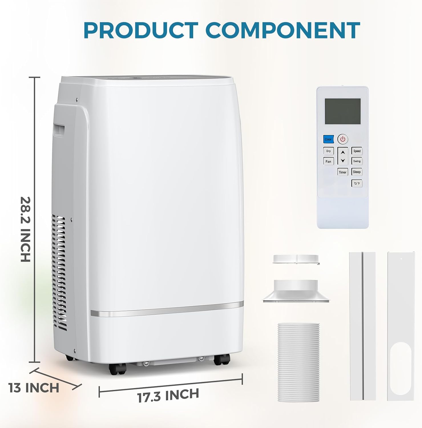 13000 BTUs Portable Air Conditioner with cooling/dehumidification/fan/sleep mode, 4-IN-1 Portable AC with 24H Timer & Remote Control & Window Kit