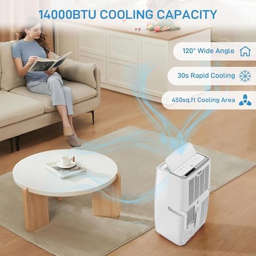 14000BTU Portable Air Conditioners Cool Up to 750 Sq.Ft,Portable AC Unit/Dehumidifier/3 Speeds Fan/Sleep Mode, with Remote Control 24H Timer AC Unit for Bedroom Smart Standing AC for Room Indoors