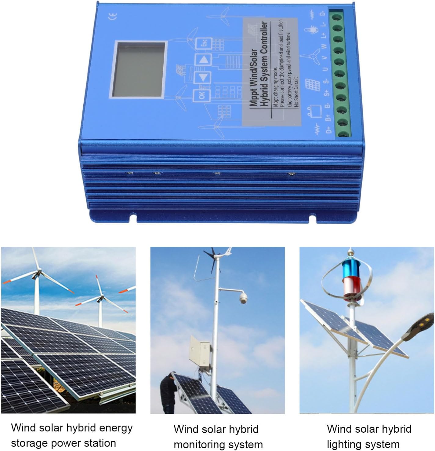12V 24V Wind Solar Hybrid Controller, MPPT Boost Charging LCD Display Multifunctional Controller with Dual Power Supply for Lithium Battery (GPI-6060)