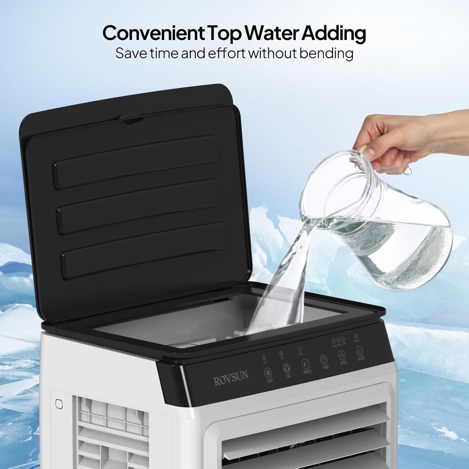 ROVSUN 2300CFM Portable Air Cooler, 7.9Gal/30L Evaporative Swamp Cooler, 3-IN-1 Cooling Fan with Remote Control, 12H Timer & 4 Ice Box, 3 Speeds, Humidifying Oscillating Fan for Indoor or Outdoor