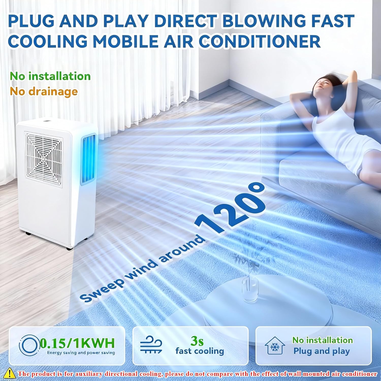 Windowless Air Conditioners,1800BTU Portable Air Conditioner for Bedroom, 38/44dB(A) Quiet Ventless Portable AC Units No Window for Rooms/Indoor/Marine/Kitchen