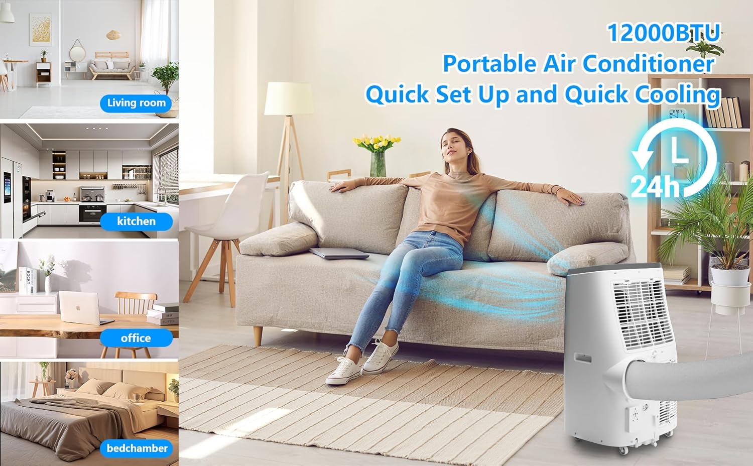 14,000 BTU Portable Air Conditioner for Room - Ultra Quiet 54dB, Cools 700 Sq Ft - 3-In-1 AC/Dehumidifier/Fan with Instant Window Kit & Remote. Ideal for Apartment, Dorm, Office​