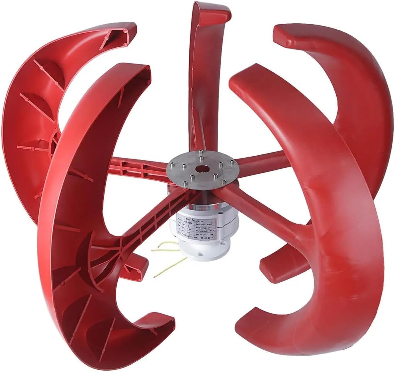 Wind Turbine 600W 24V Wind Turbine Generator Lantern Vertical Axis Wind Generator 5 Leaves with Controller Motor Kit White Red Industrial Energy(White)
