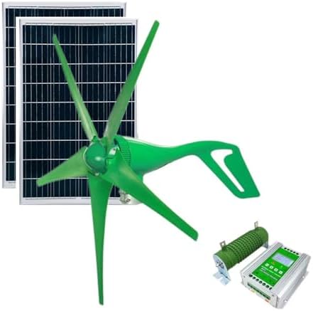 2000W 5-Blade Wind Turbine Generator Kit, 12V/24V/48V Hybrid System with MPPT Controller + 2x100W Solar Panels for Home Renewable Energy Solutions