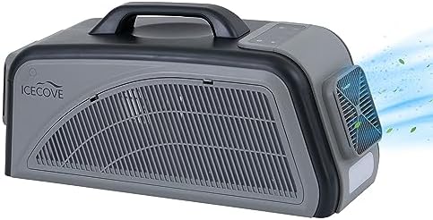 IceCove Portable Air Conditioner, 2500BTU Fast Cooling Car AC Unit, 250W Low Power Consumption, 25.5VDC, 2 Fan Speed, 3 Light Mode for Tent Camping RV Truck Van Life Home (Battery Not Included), Gray