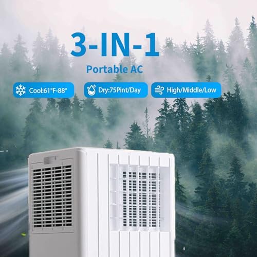 Portable Air Conditioners, 8000 BTU Portable AC, Cools up to 350 Sq. Ft 3-in-1 Mobile AC for Room with Dehumidifier Fan Sleep Mode, 24H Timer, Remote Control, and Window Installation Kit Included
