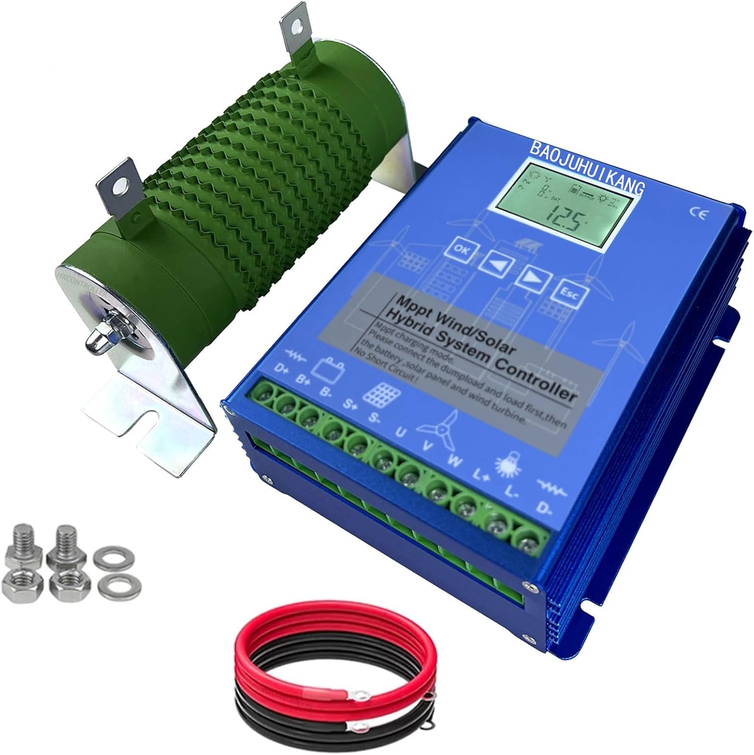 48v,3000W Wind Solar Hybrid MPPT Charge Controller (12V/24V/48V) with LCD Display & External Dump Resistor, for Off-Grid Wind Turbine & Solar Panel