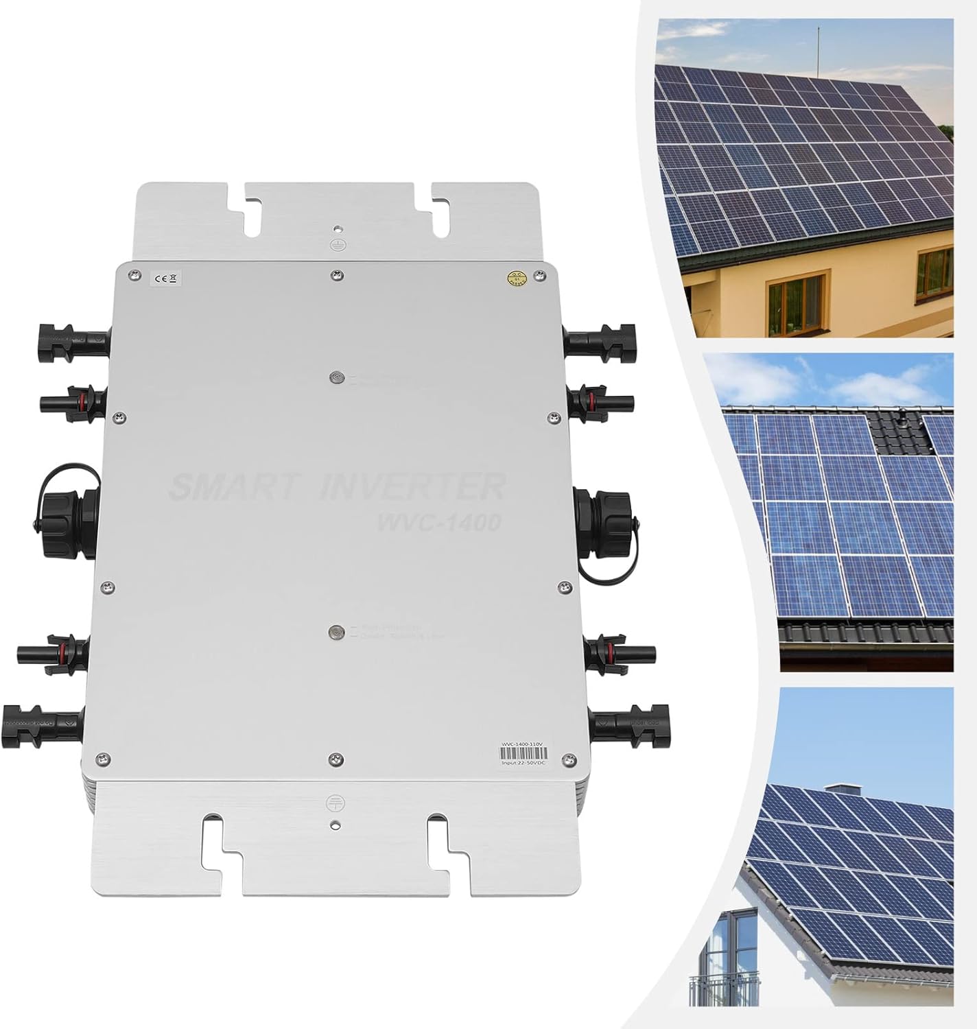 1400W Solar Grid Tie Micro Inverter, 110V Waterproof IP65 Pure Sine Wave Inverter with 32 bit DSP and LCD Display for 30V 36V Solar Panel