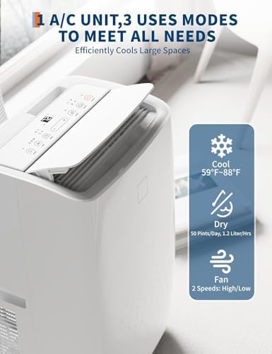 14,000 BTU Portable Air Conditioner, 4-In-1 Vertical AC Unit with Cooling/Dehumidifying/Fan Modes, Remote Control Smart Air Conditioner Cools Up to 750 Sq. Ft. for Large Rooms, Offices, White