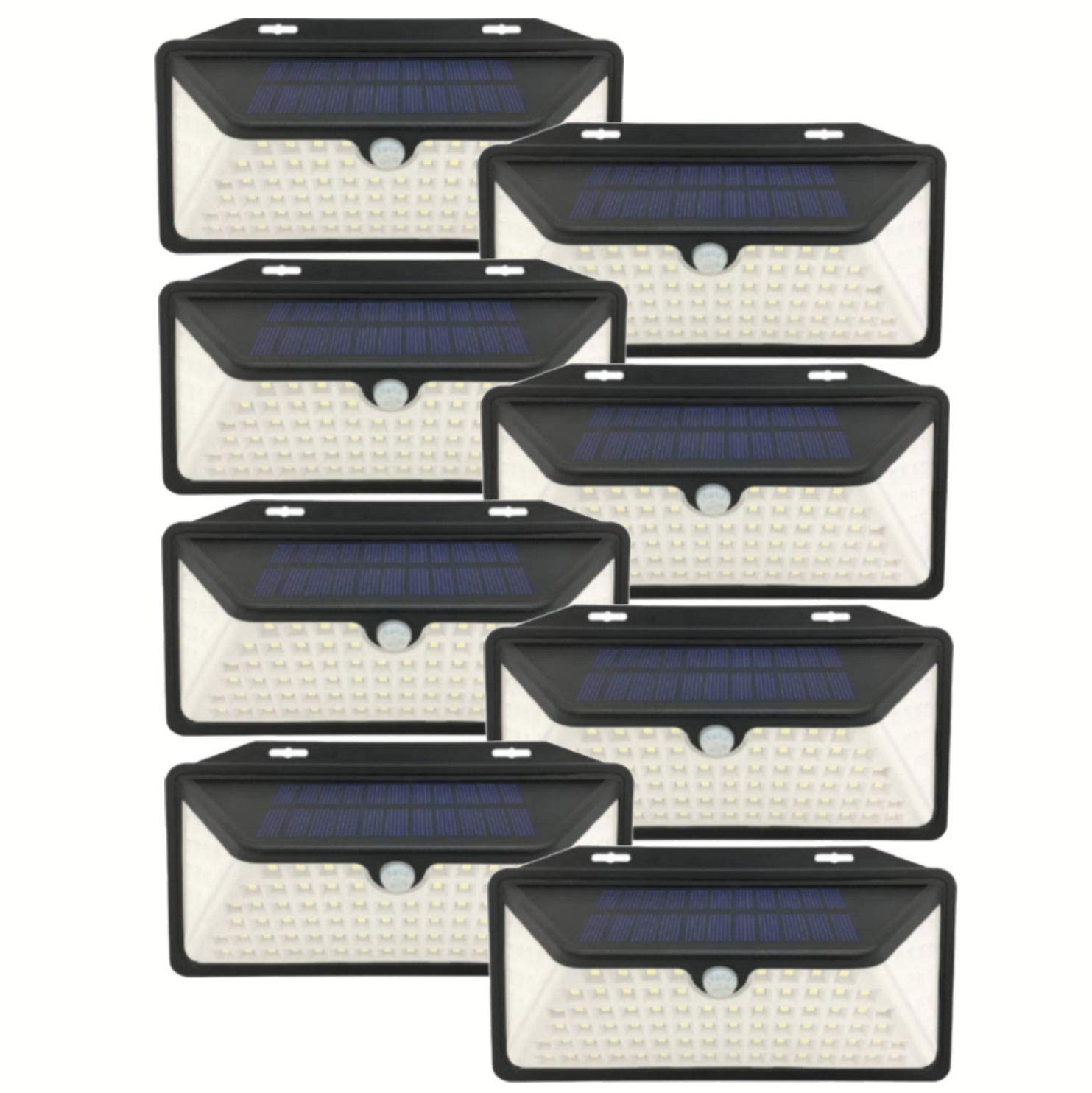 WBM Smart Solar Lights Outdoor 100 Led Wall Lights, IP65 Waterproof, Easy-to-Install Security Lights for Front Door, Yd, Garage, Deck, Pack of 8,Black,LE-11-4PK