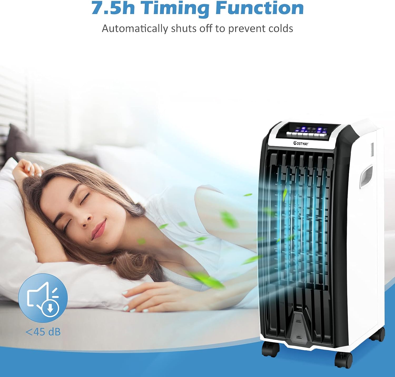 Nightcore Air Cooler, Portable Air Cooler with 3 Different Wind Speed, Bladeless Electric Fan, Humidifier with Remote Control, 7.5-Hour Timer, Office, black + white (Air Conditioners)