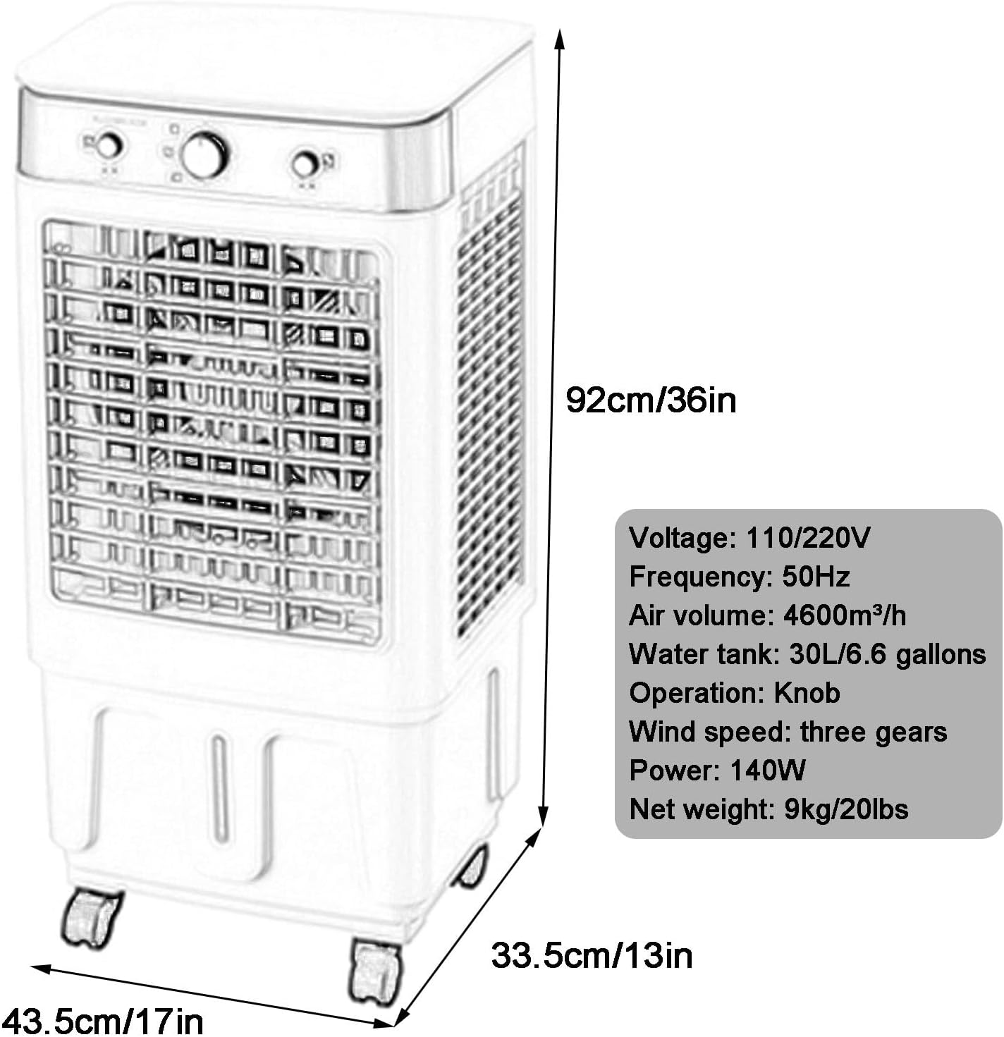 Evaporative Air Cooler, 4-IN-1 Portable Evaporative Cooler, Knob Control Air Conditioner Portable with 6.6 Gallon Water Tank, 90°Oscillation(Green)