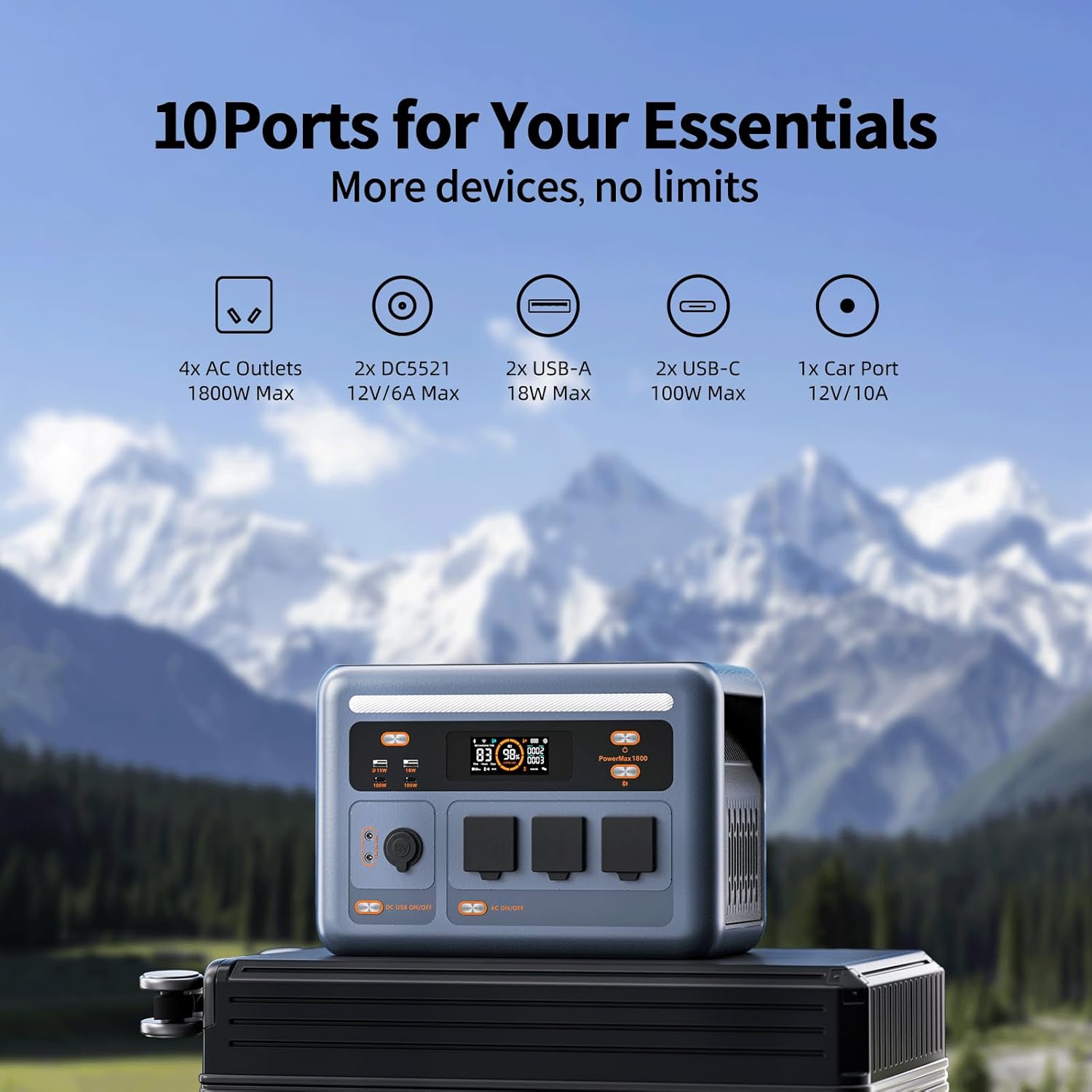 Powermax 1800SE Portable Solar Power Station with 4*200W Solar Panels Included, 1024Wh LFP Solar Generator, 1800W(Surge 3600W) Output, 800W AC Fast Charging/800W Solar, Emergency Backup for Home Use