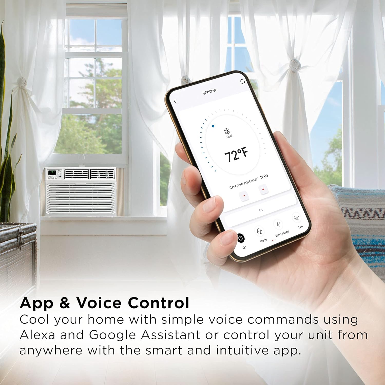 TCL Home 8,000 BTU Smart Window Air Conditioner, App & Voice Control, Energy Star, Cools Rooms up to 350 Sq. Ft., 3 Fan Speeds, Quiet, Multiple Modes, Remote Control (8W9ER1-A)