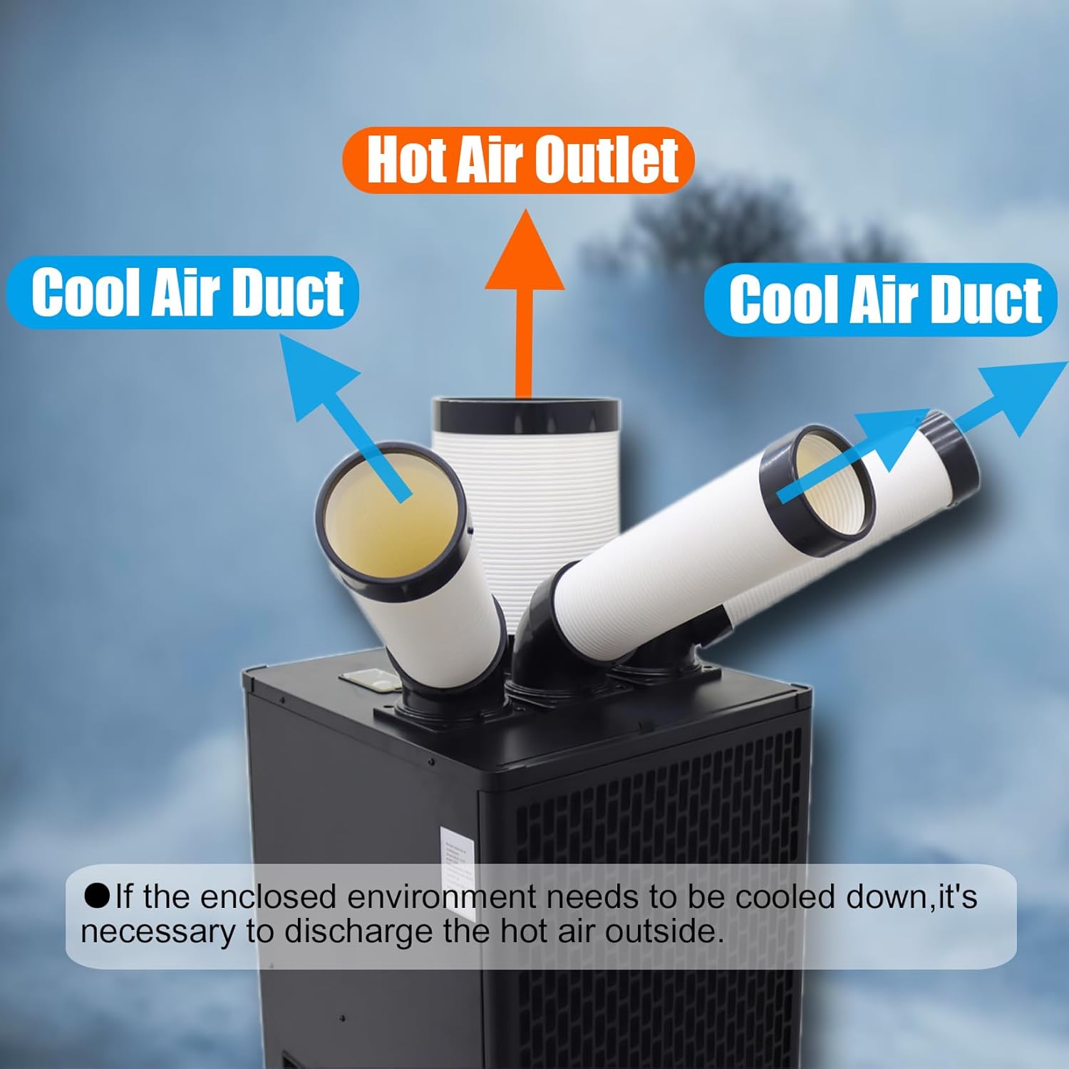 110V Industrial Air Conditioner Portable Commercial Spot Cooler Dual Hose Indoor Outdoor 12000 Btu/h Mobile Air Conditioner 1.1kw