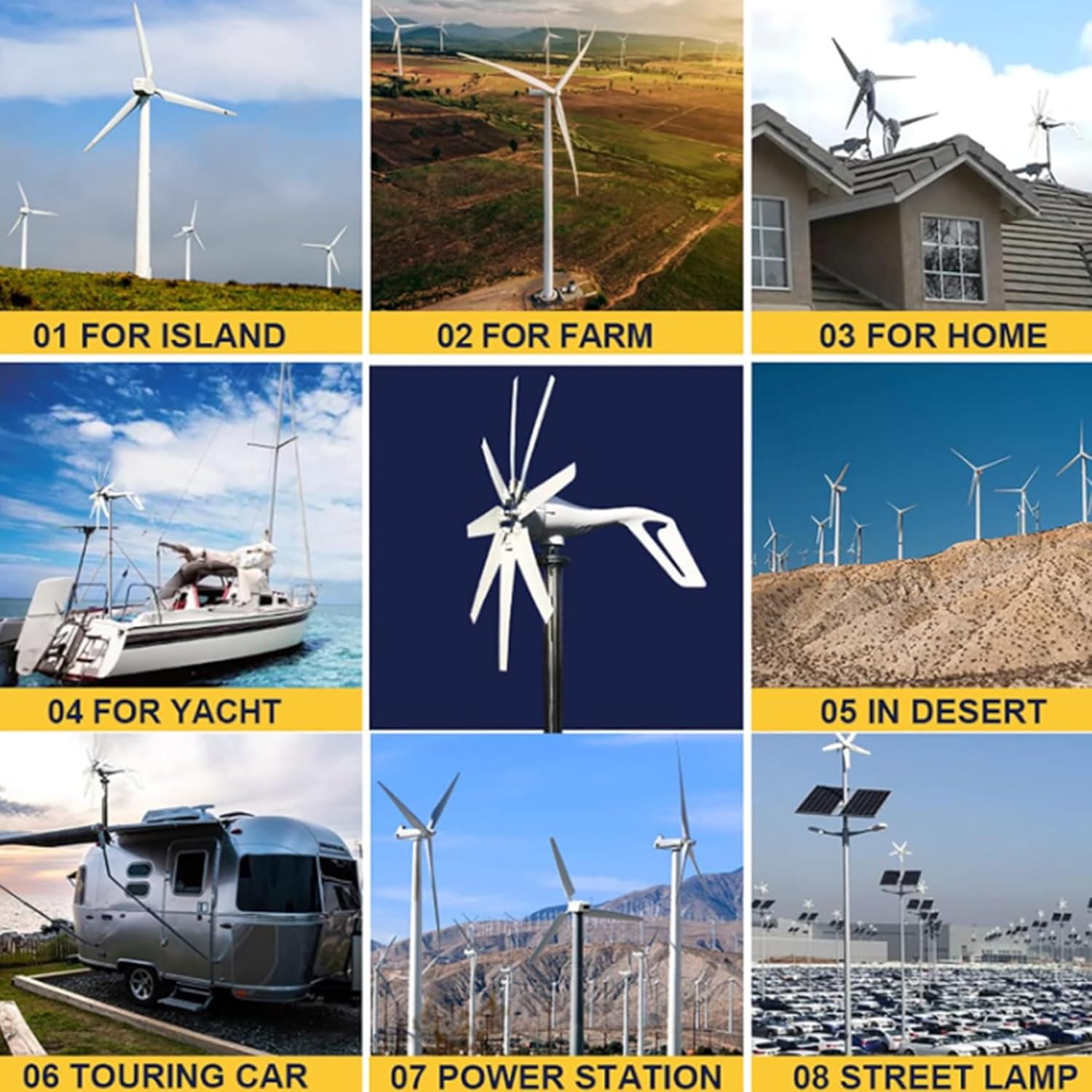 9000W 12V-220V Vertical Axis Wind Power Turbine Generator, 8 Blades High Efficiency Horizontal Windmill Off Grid System for Home RV Farm,with Controller